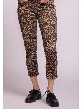 Leopard Print Cropped Pants - Brown Black